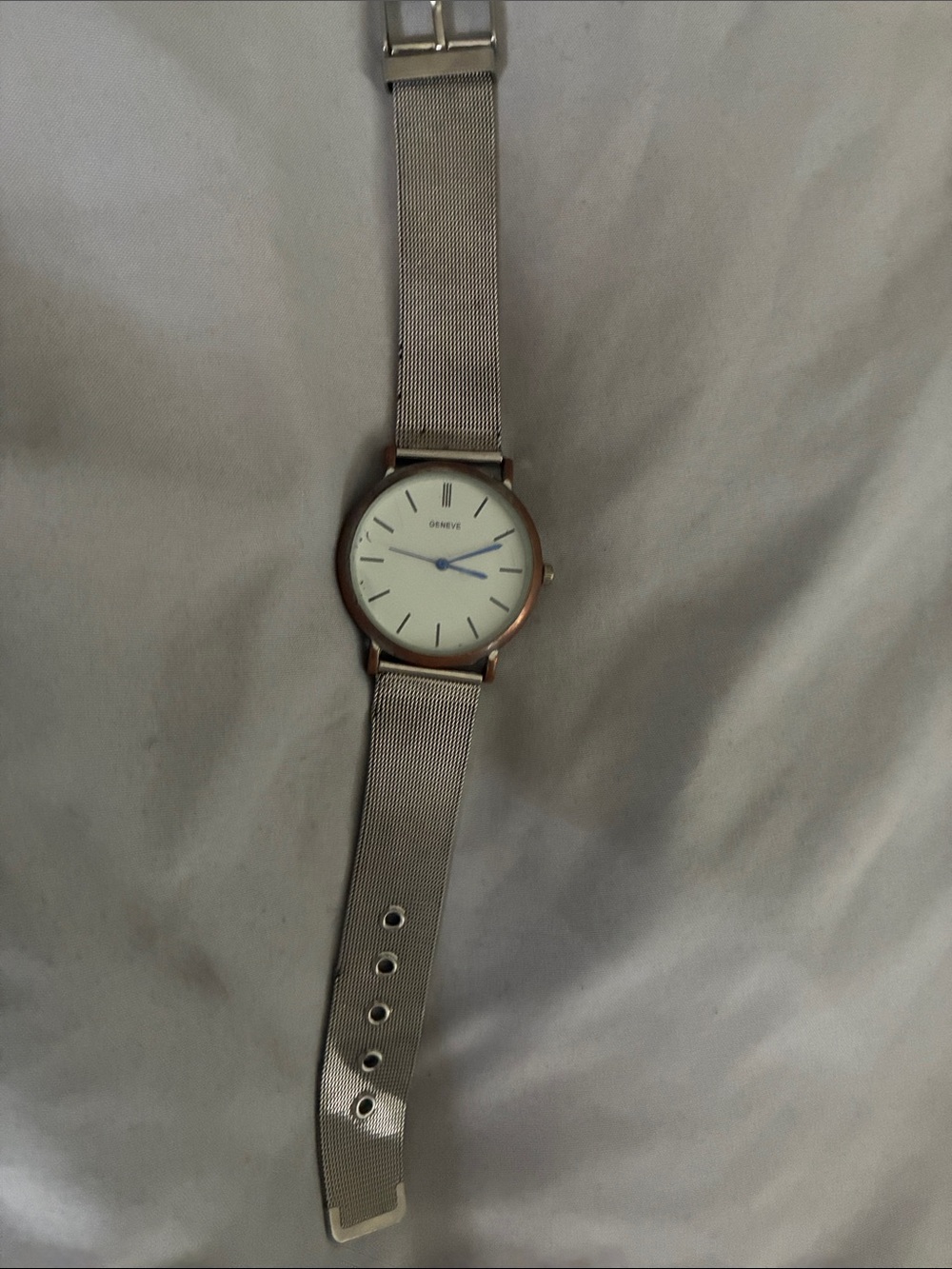 Geneva Silver Mesh Men's Watch with Blue Hands